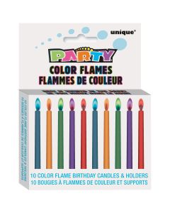 Unique Industries Birthday Candles & Holders 2" 10/Pkg-Color Flame