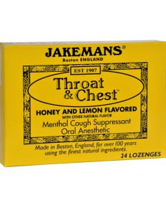 Jakemans Throat and Chest Lozenges - Honey and Lemon - Case of 24 - 24 Pack