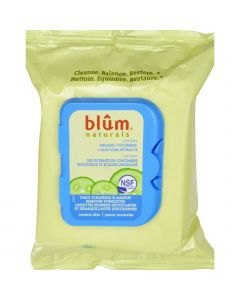 Blum Naturals Daily Cleansing and Makeup Remover Towelettes for Normal Skin - 30 Towelettes - Case of 3
