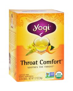 Yogi Organic Throat Comfort Herbal Tea Caffeine Free - 16 Tea Bags - Case of 6