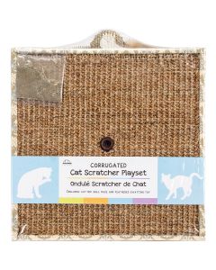 Nandog Pet Gear Nandog Square Cat Scratcher Play Set W/Feather 11"X11"X3"-Beige Damask Print