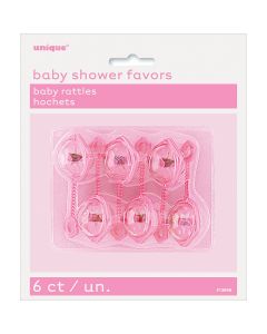 Unique Industries Party Favors 6/Pkg-Pink Baby Rattles