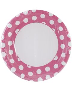 Unique Industries Dinner Plates 9" 8/Pkg-Hot Pink Decorative Dots