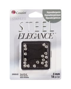 Cousin Stainless Steel Elegance Beads & Findings-4mm Round Beads 18/Pkg