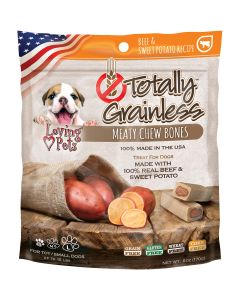 Loving Pets Products Totally Grainless Meaty Chewy Bones For Small Dogs 6oz-Beef & Sweet Potato