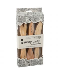 Susty Party Cutlery - Compostable - Wood - Grey - Forks Knives Spoons - 24 Count - Case of 4