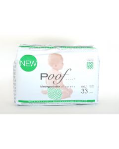 Poof Bio Disposable Diapers - Chlorine Free - Antibacterial - Size 1 - Green Loops - Case of 4 - 33 CT
