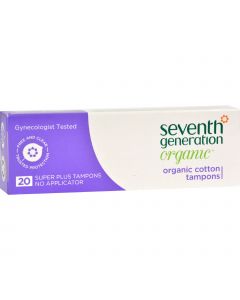 Seventh Generation Organic Cotton Tampons - Super Plus - Applicator Free - 20 Tampons