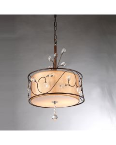 Warehouse of Tiffany Amelia Bronzetone and Round Fabric Shade Chandelier