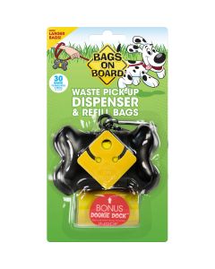 Bags on Board Waste Pick-Up Dispenser and Refill Bags with Dookie Dock 30 bags Black