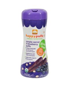 Happy Baby Happy Bites Puffs - Organic HappyPuffs Purple Carrot and Blueberry - 2.1 oz - Case of 6