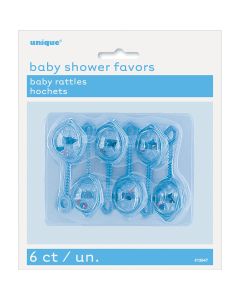 Unique Industries Party Favors 6/Pkg-Blue Baby Rattles