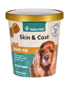 NaturVet Skin and Coat - Plus Breath Aid - Dogs - Cup - 70 Soft Chews