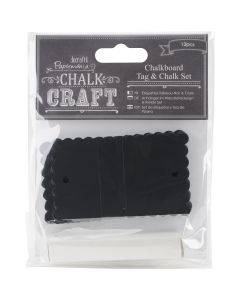 docrafts Chalk Craft Chalkboard Tag & Chalk Set 12/Pkg-Scalloped Rectangle, 1.875"X3"
