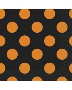 Unique Industries Beverage Napkins 5"X5" 16/Pkg-Black W/Orange Decorative Dots