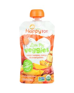 Happy Tot Toodler Food - Organic - Love My Veggies - Carrot Banana Mango and Sweet Potato - 4.22 oz - case of 16