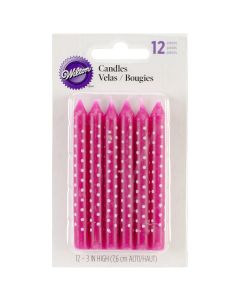 Wilton Birthday Candles 3" 12/Pkg-Pink W/White Dots