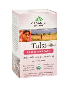 Organic India Tulsi Tea Raspberry Peach - 18 Tea Bags - Case of 6
