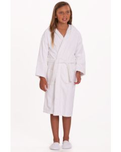 Bare Cotton 100% Turkish Cotton Kids Hooded Terry Robe - White - Kids (Age 7-10) - Large - Kids Hooded Terry Robe - White - Large