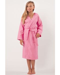 Bare Cotton 100% Turkish Cotton Kids Hooded Waffle Diamond Robe - Pink - Kids (Age 3-6) - Small Medium - Kids Hooded Waffle Diamond Robe - Pink - Small Medium