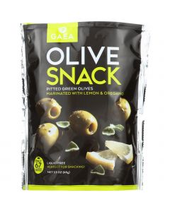 Gaea Olives - Green - Pitted - with Oregano and Lemon - Snack Pack - 2.3 oz - case of 8