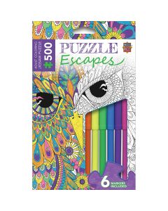 Masterpieces NEW! Jigsaw Adult Coloring Puzzle W/Markers 500 Pieces 14"x19"-Owl