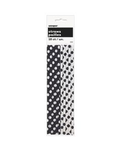 Unique Industries Paper Straws 10/Pkg-Midnight Black Decorative Dots