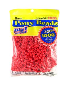 Darice Pony Beads 6mmX9mm 1,000/Pkg-Opaque Red