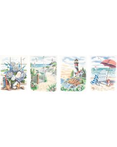 Dimensions Pencil Works Color By Number Kit 9"X12" 4/Pkg-Beach Scenes