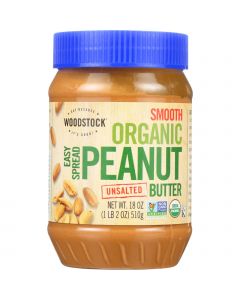 Woodstock Nut Butter - Organic - Peanut - Easy Spread - Smooth - Unsalted - 18 oz - case of 12