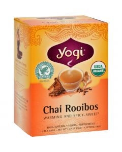 Yogi Organic Herbal Tea Caffeine Free Chai Rooibos - 16 Tea Bags - Case of 6