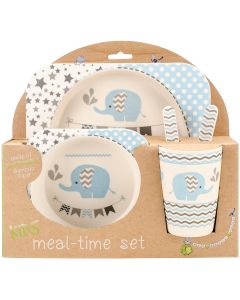 Mon Petit Chou Bamboo Fiber Kids Plate Set-Blue Elephant Party