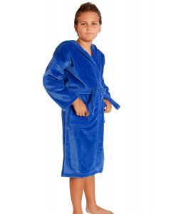 Bare Cotton 100% Turkish Cotton Kids Hooded Terry Velour Robe - Royal Blue - Kids (Age 3-6) - Small Medium - Kids Hooded Terry Velour Robe - Royal Blue - Small Medium