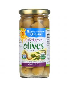 Mediterranean Organic Olives - Organic - Green - Stuffed - Garlic - 8.5 oz - case of 12