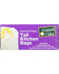 Natural Value Tall Kitchen Bags - Drawstring - 20 count - case of 12