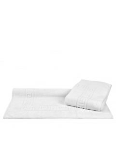 Bare Cotton Luxury Hotel & Spa Towel 100% Genuine Turkish Cotton Bath Mats - White - Greek Key  - Set of 2