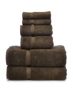 Bare Cotton Luxury Hotel & Spa Towel 100% Genuine Turkish Cotton 6 Piece Towel Set - Cocoa - Dobby Border