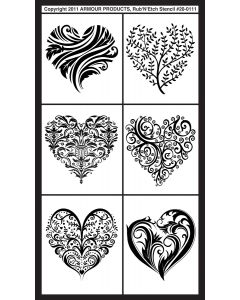 Armour Products Rub 'N' Etch Designer Stencil 5"X8"-Fancy Hearts