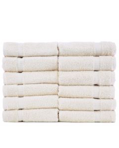 Bare Cotton Luxury Hotel & Spa Towel 100% Genuine Turkish Cotton Washcloths - Beige - Dobby Border  - Set of 12