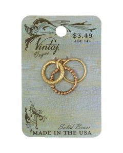 Vintaj Metal Accents-Roped Ring Pendants 12.7mm 3/Pkg