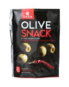 Gaea Olives - Green - Pitted - with Chili and Black Pepper - Snack Pack - 2.3 oz - case of 8