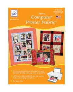 June Tailor Sew-In Computer Printer Fabric Sheets 8.5"X11" 4/Pkg-White