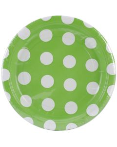 Unique Industries Round Plates 6.75" 8/Pkg-Lime Green Decorative Dots