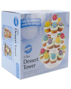 Wilton 3-Tier Stacking Dessert Tower-White 10.5"X12.5" Holds 24 Cupcakes