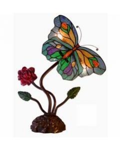Warehouse of Tiffany Tiffany Style Butterfly & Red Rose Accent Lamp