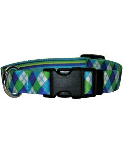 Yellow Dog Design Yellow Dog Collar Medium 14"-20"-Blue & Green Argyle W/Stripes