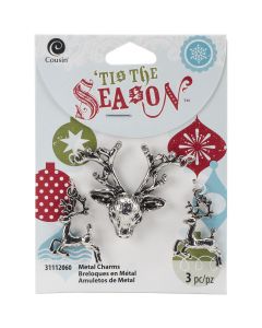 Cousin Tis The Season Charms-Silver Deer 3/Pkg