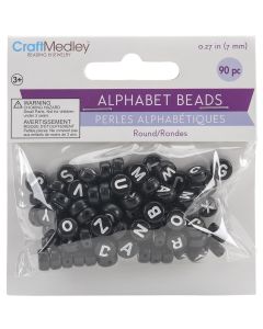 Multicraft Imports Alphabet Beads 7mm 90/Pkg-Black W/White Letters