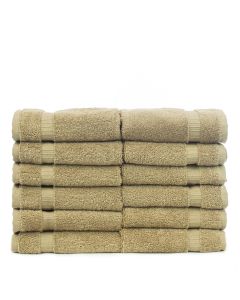 Bare Cotton Luxury Hotel & Spa Towel 100% Genuine Turkish Cotton Washcloths - Drift Wood - Dobby Border  - Set of 12