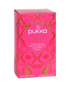 Pukka Herbal Teas Love Organic Rose Chamomile and Lavender Tea - Caffeine Free - Case of 6 - 20 Bags